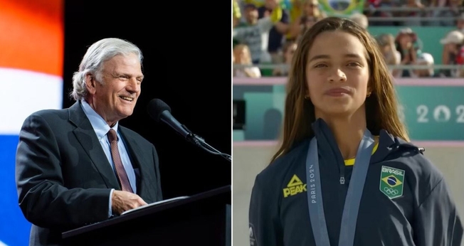 Franklin Graham e Rayssa Leal. (Foto: Reprodução/YouTube/Olympics/Facebook/Franklin Graham)