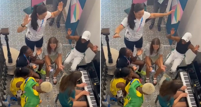 Atletas louvando a Deus em Paris. (Foto: Reprodução/Instagram/Cindy Sember)