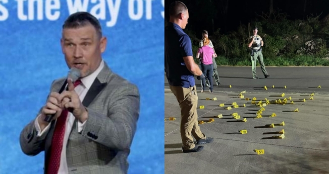 A causa de Greg ficou cravejada de balas. (Foto: Facebook/Pastor Greg Locke).