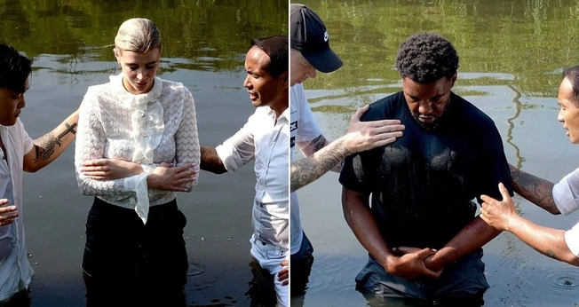 Pessoas sendo batizadas na igreja. (Foto: Reprodução/Instagram/Jesus People)