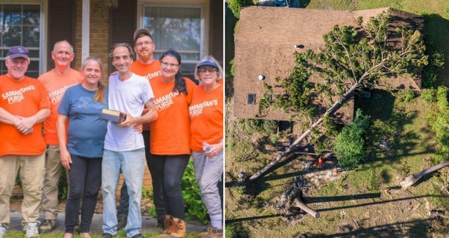 O casal com os voluntários da Samaritan’s Purse. (Foto: Samaritan’s Purse).