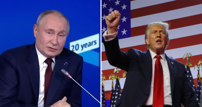 Vladimir Putin, presidente da Rússia; Donald Trump, presidente eleito dos EUA. (Captura de tela/YouTube/AFP/BBC)