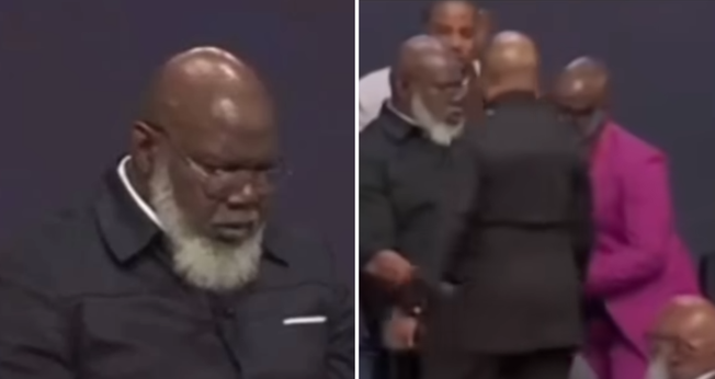 Bispo T.D. Jakes sofre mal subido e é atendido durante culto. (Captura de tela/YouTube/CBS Texas)