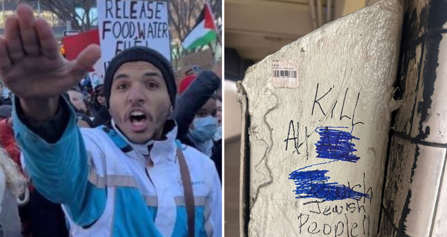 Atos antissemitas em universidades americanas. (Imagens: X/StopAntisemitism)