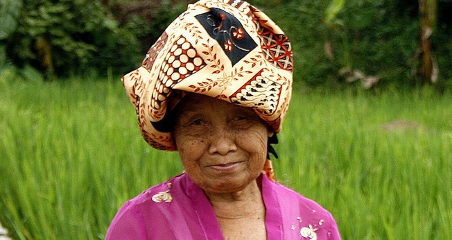 Idosa sundanesa perto de um arrozal, em Garut, Java Ocidental. (Foto ilustrativa: Wikipedia)