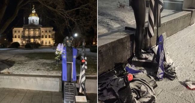 A estátua demoníaca foi destruída. (Foto: Facebook/The Satanic Temple/Captura de Tela/WMUR)