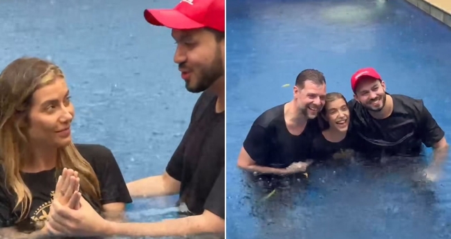 Luiza e o esposo no batismo. (Foto ReproduçãoInstagramLuiza Possi)