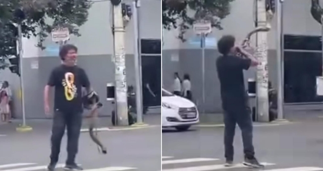 O homem tocou um shofar no centro de Governador Valadares. (Foto: Reprodução/Instagram/Valadares Redação).