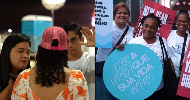 O grupo de jovens da Assembleia de Deus Vitória em Cristo pregou Jesus na Pria do Leme. (Foto: Reprodução/Connect Movement).