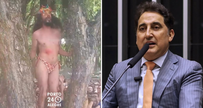 Artista em performance do Bloco da Laje; deputado federal Gilvan Máximo. (Instagram/portoalegre24horas/gilvanmaximooficial)