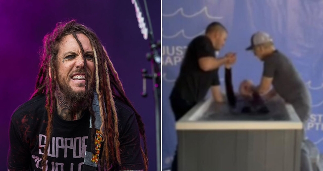 Brian Welch e o batismo da mãe. (Foto: Reprodução/Wikimedia Commons/Sven Mandel/Instagram/Brian Welch)