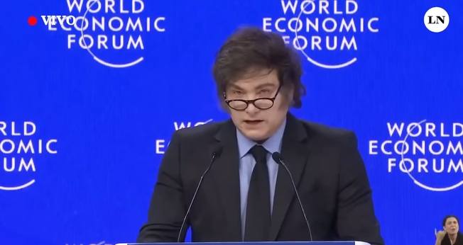 Discurso de Javier Milei no Econômico Mundial de Davos 2025. (Captura de tela/YouTube/La Nacion)