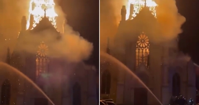 Incêndio na igreja Imaculada Conceição de Saint-Omer. (Foto: Reprodução/Instagram/Franklin Ferreira)