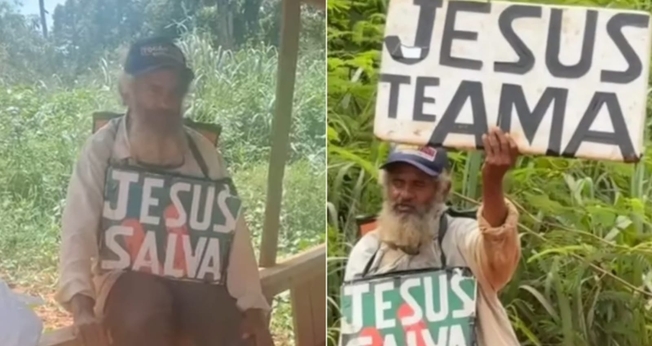 O evangelista Edilson percorre estradas a pé para pregar. (Foto: Reprodução/Instagram/The Send).