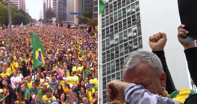 Manifestação na Avenida Paulista tem momentos de oração. (Captura de tela/Instagram/Priscila Costa/Michelle Bolsonaro)