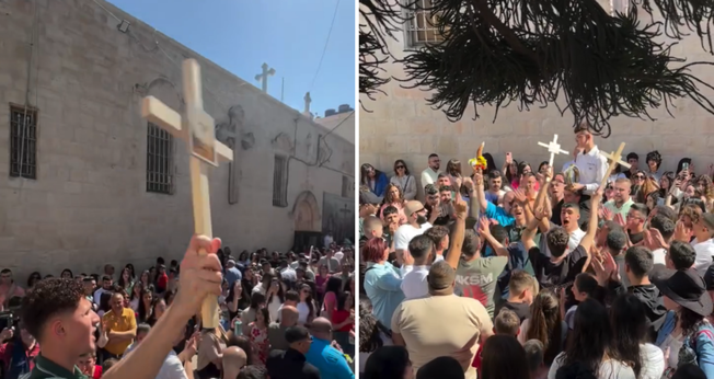 Cristãos palestinos celebram a ressurreição nas ruas da Cisjordânia. (Captura de tela/Instagram/eastern_christians)