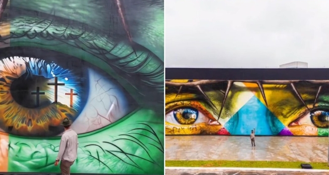 Kobra em seu mural “Jesus”. (Foto: Reprodução/Instagram/Eduardo Kobra).