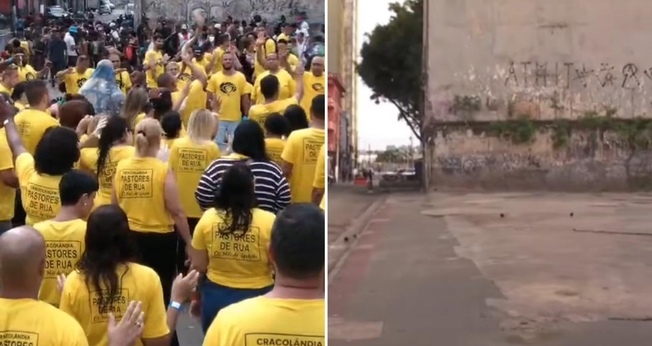 Os cristãos orando no local. (Foto: Reprodução/Instagram/Missões Pastores de Rua)
