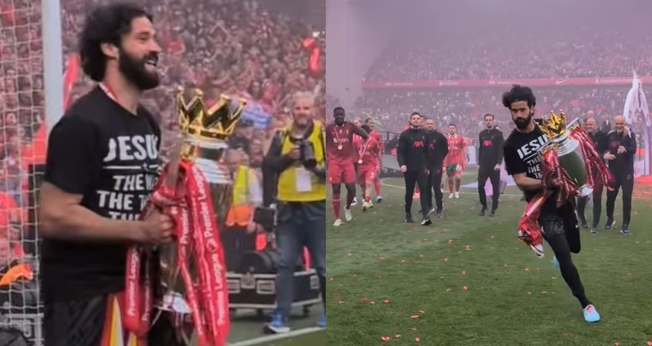O goleiro do Liverpool comemorou o título vestindo uma mensagem evangelística. (Foto: Reprodução/Instagram/Liverpool/Instagram/Alisson Becker).