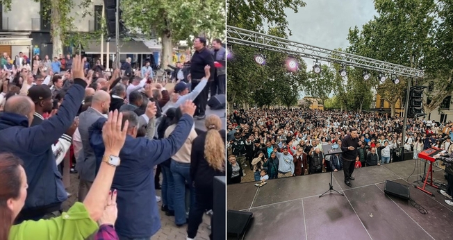 A campanha evangelística na praça atraiu uma multidão. (Foto: Reprodução/Instagram/Abril Morales/Facebook/Alberto Montesi).