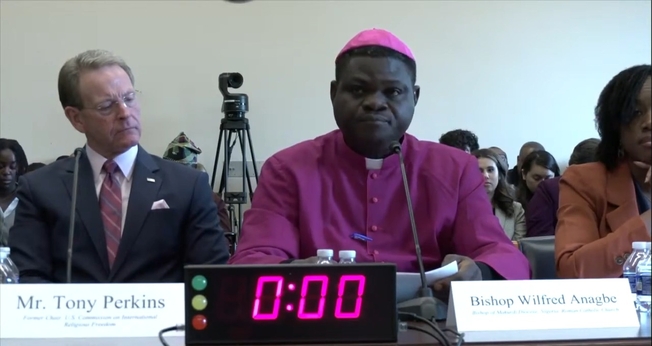O bispo Wilfred Anagbe no Congresso dos EUA. (Foto: Reprodução/Africa Subcommittee/Fox News).
