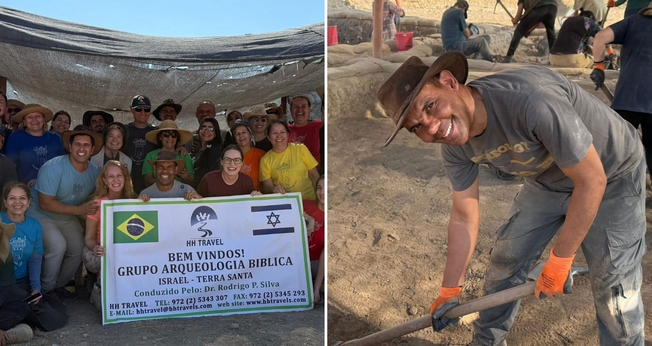 Rodrigo Silva e a equipe de escavação em Israel. (Foto: Reprodução/Instagram/Rodrigo Silva)