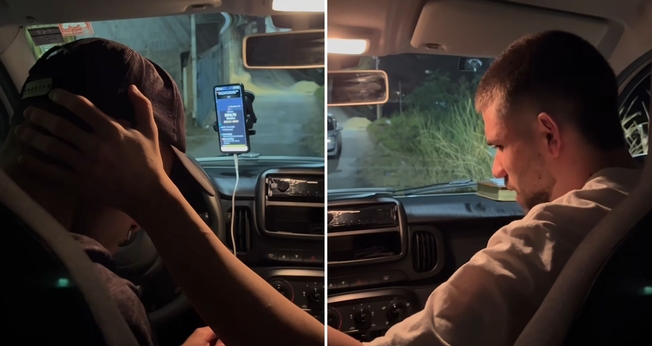 O motorista e o jovem cristão no veículo. (Foto: Reprodução/Instagram/João Basques)
