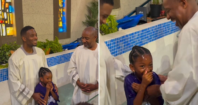 Kel Mitchell batizando a filha. (Foto: Reprodução/Instagram/Asia Lee-Mitchell)