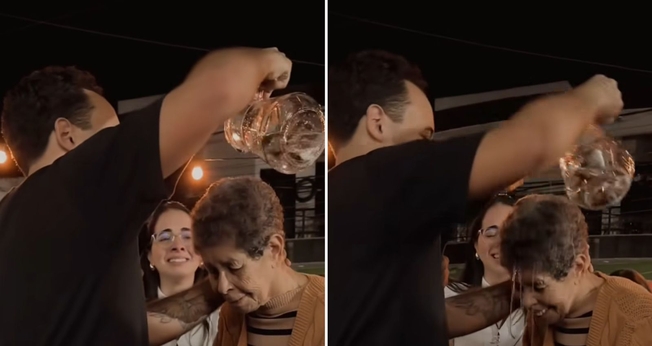 O batismo de dona Ilka. (Foto: Reprodução/Instagram/Caio Escovino)