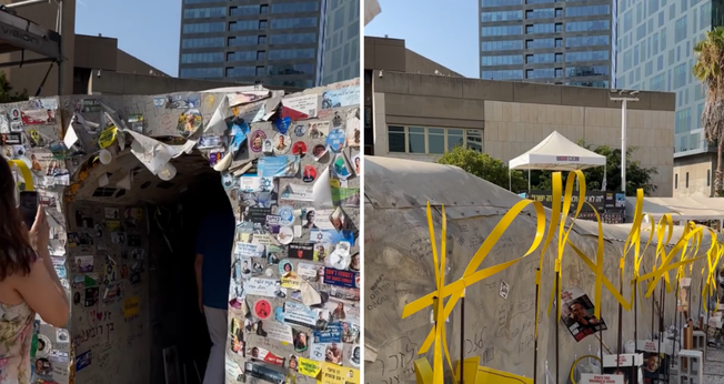 Réplica de um túnel de Gaza instalada na Praça dos Reféns. (Captura de tela/Instagram/ ap.isaqueoficial)