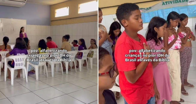 As crianças em aula. (Foto: Reprodução/Instagram/Gabriel Marques)