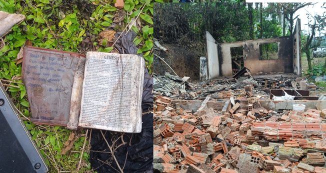 O incêndio destruiu completamente a casa. (Foto: Divulgação/Polícia Civil de Corupá).