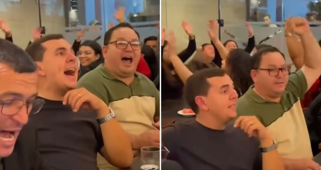 O autista louvando na churrascaria com os demais clientes. (Foto: reprodução/Instagram/autismoinfoco_tea)