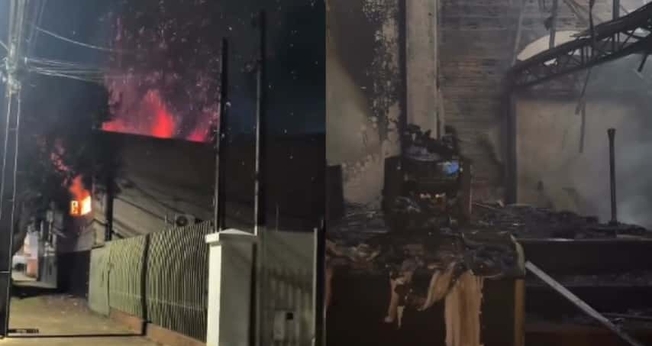 O fogo destruiu completamente a Igreja ADS de Cascavel. (Foto: Reprodução/Instagram/ADSA CASCAVEL).