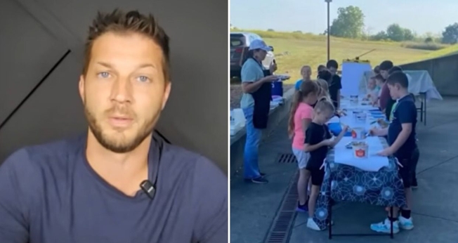 Justin Walker e os alunos. (Foto: Reprodução/YouTube/CBN News)