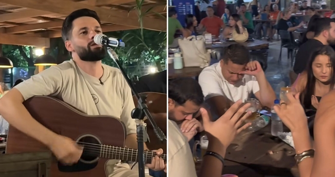 Allan ministrando o Evangelho no bar. (Foto: Reprodução/Instagram/Allan Machado)