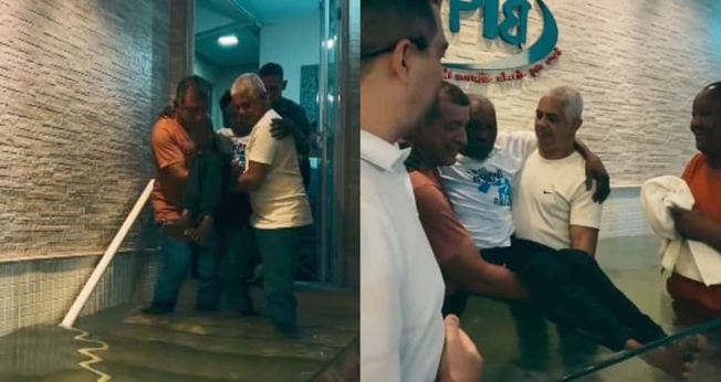 Jair Francisco Dias desceu às águas na Primeira Igreja Batista de Itaperuna. (Foto: Folha de Italva).