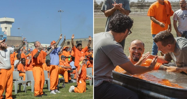 A ação evangelística na prisão. (Foto: Reprodução/Instagram/Victory Church)