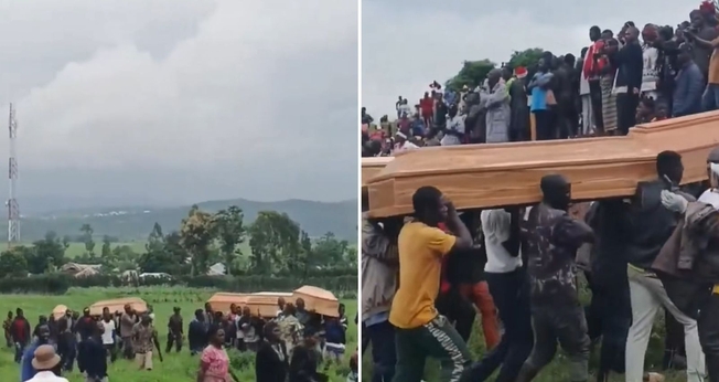 Centenas de caixões sendo carregados em meio à onda de violência no país. (Foto: Reprodução/Instagram/Hananya Naftali)