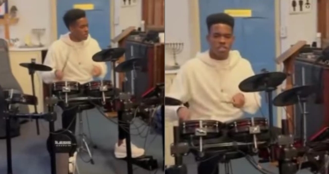 Estevão tocou bateria no culto em Londres. (Foto: Reprodução/Instagram/Ballers In God).