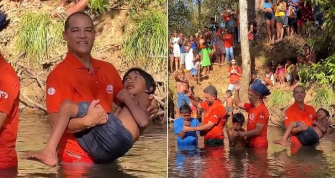 A Missão Calebe realizou um batismo em aldeia Xerente. (Foto: Reprodução/Instagram/Jeconias Neto Lopes).