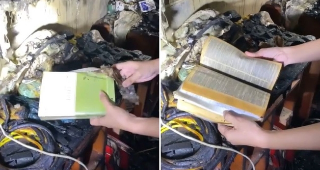 A Bíblia em meio aos escombros. (Foto: Reprodução/Fox News)