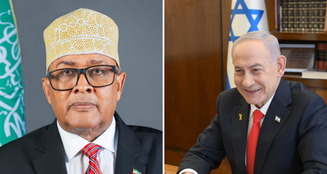 Abdirahman Mohamed Abdillahi, presidente da Somalilândia; e Benjamin Netanyahu, primeiro-ministro de Israel. (Foto: Instagram/B. Netanyahu / GovSomaliland)