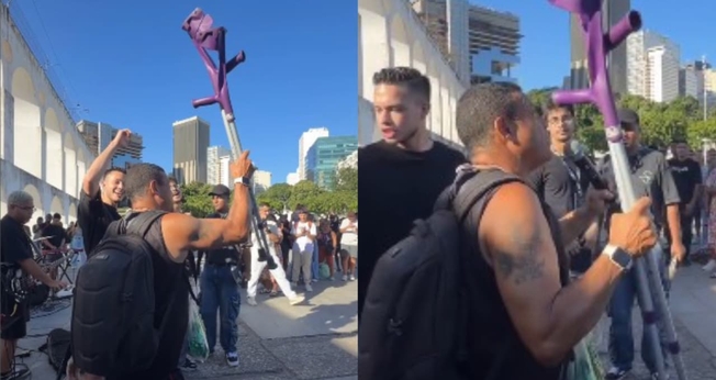 O homem deixou as muletas e passou a andar normalmente. (Foto: Reprodução/Instagram/Rafael Santmour).