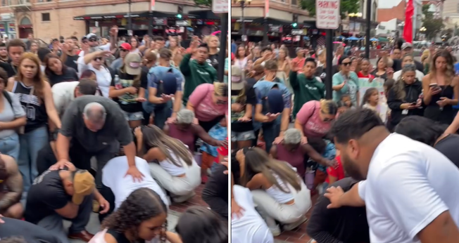 Multidão lota centro de San Diego para ouvir o Evangelho. (Captura de tela/Instagram/ rossjohnstonn)