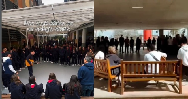 Os estudantes se reúnem para louvar ao Senhor. (Foto: Reprodução/Instagram/Colégio Mackenzie Tamboré).