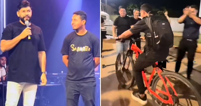 Bruninho ganhou uma nova bicicleta após a mobilização da igreja. (Foto: Reprodução/Instagram/Aviva Igreja)