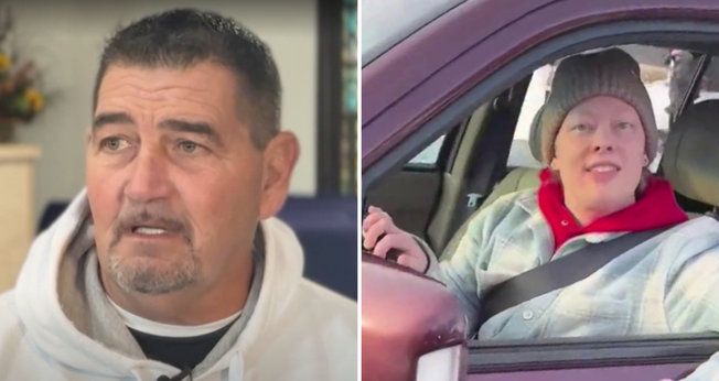 Tim Macklin Sr. em entrevista; Renee Good, aproximadamente 26 segundos antes do disparo. (Captura te tela/NBC News / Foto: Wikipedia)