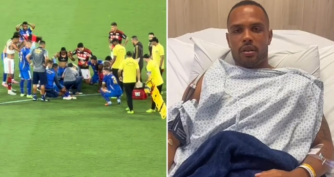 Jogadores do Flamengo e do Sampaio Corrêa oraram por Alexandre Souza. (Foto: Reprodução/Instagram/Isabelle Costa/Alexandre Souza)