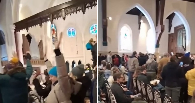 Protesto na Cities Church, no estado de Minnesota. (Foto: Reprodução/YouTube/WCCO - CBS Minnesota)